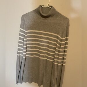 Amazon Essentials Gray and White Striped Turtleneck Sweater
